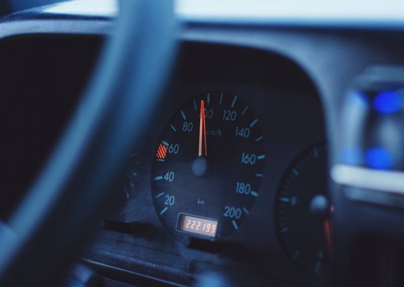 car dashboard showing the mileage