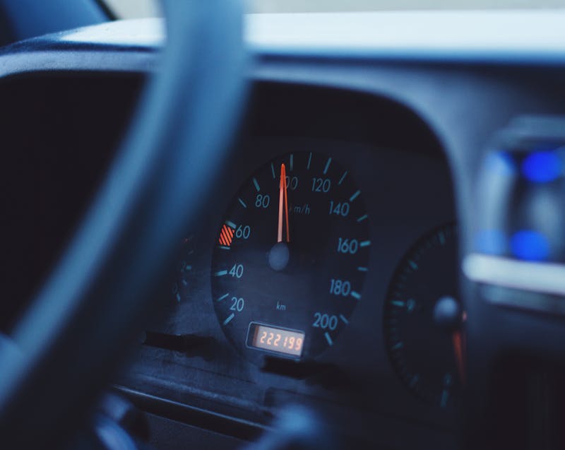 car dashboard showing the mileage